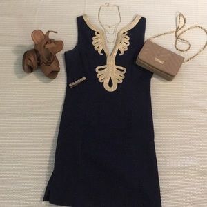 Lily Pulitzer Navy and Gold Shift Dress- Like new!